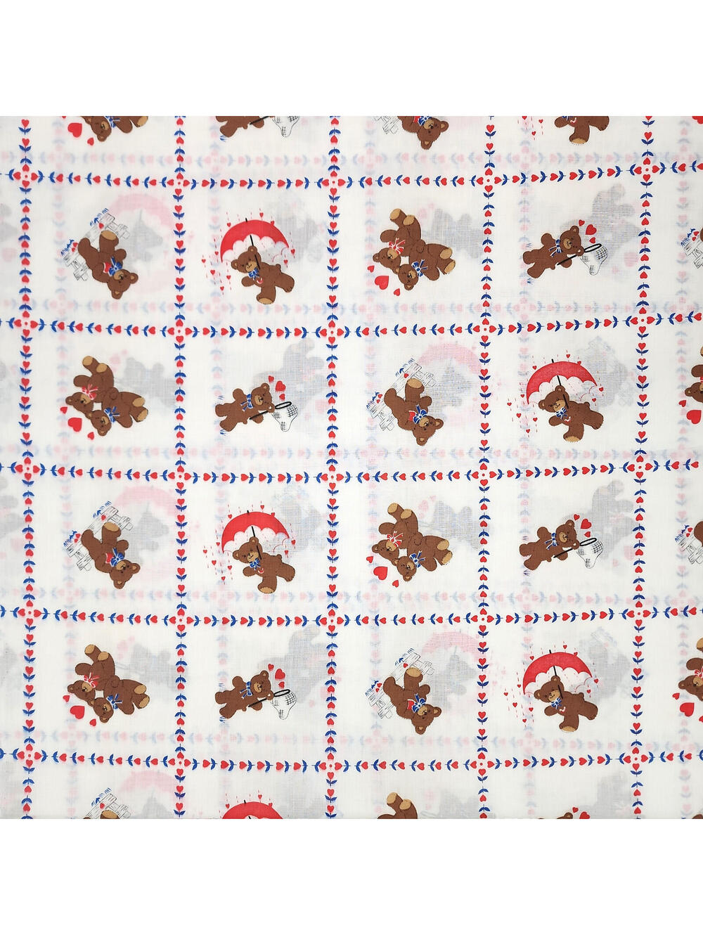 Teddy Bear Pattern Multicolor Cotton Fabric Remnant 80×43 in.